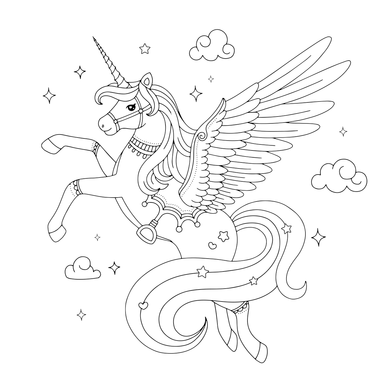 Coloriage Licorne Avec Des Ailes Imprimer