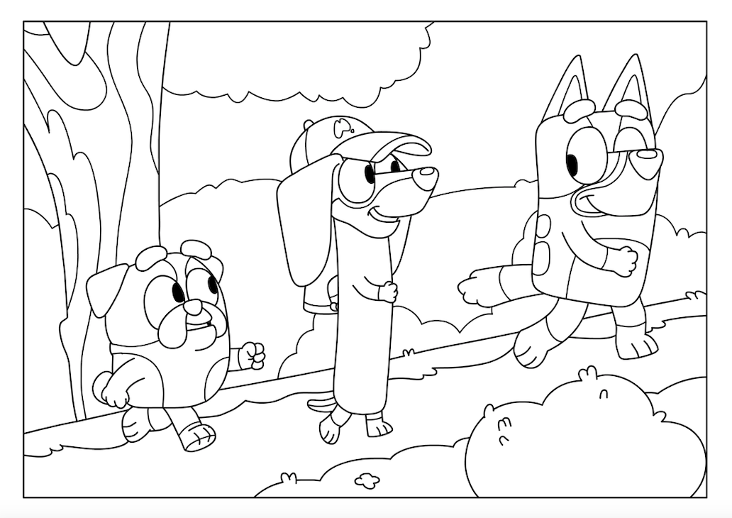 Coloriage Bluey en randonnée