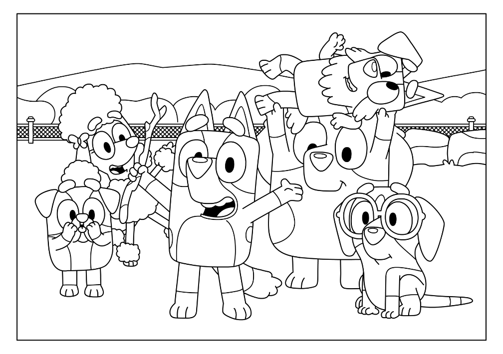 Coloriage Bluey et ses amis font le cirque