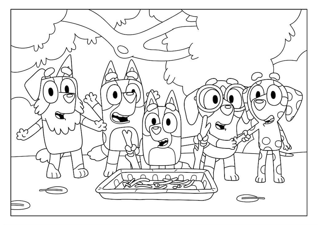 Coloriage Bluey et ses amis jouent à l'espion