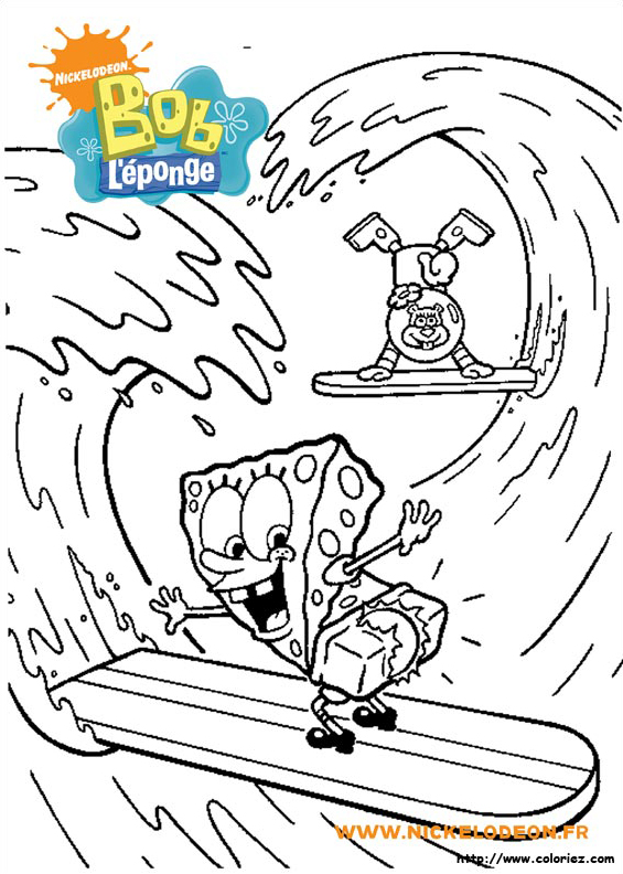 Bob l'éponge et Sandy faisant du surf