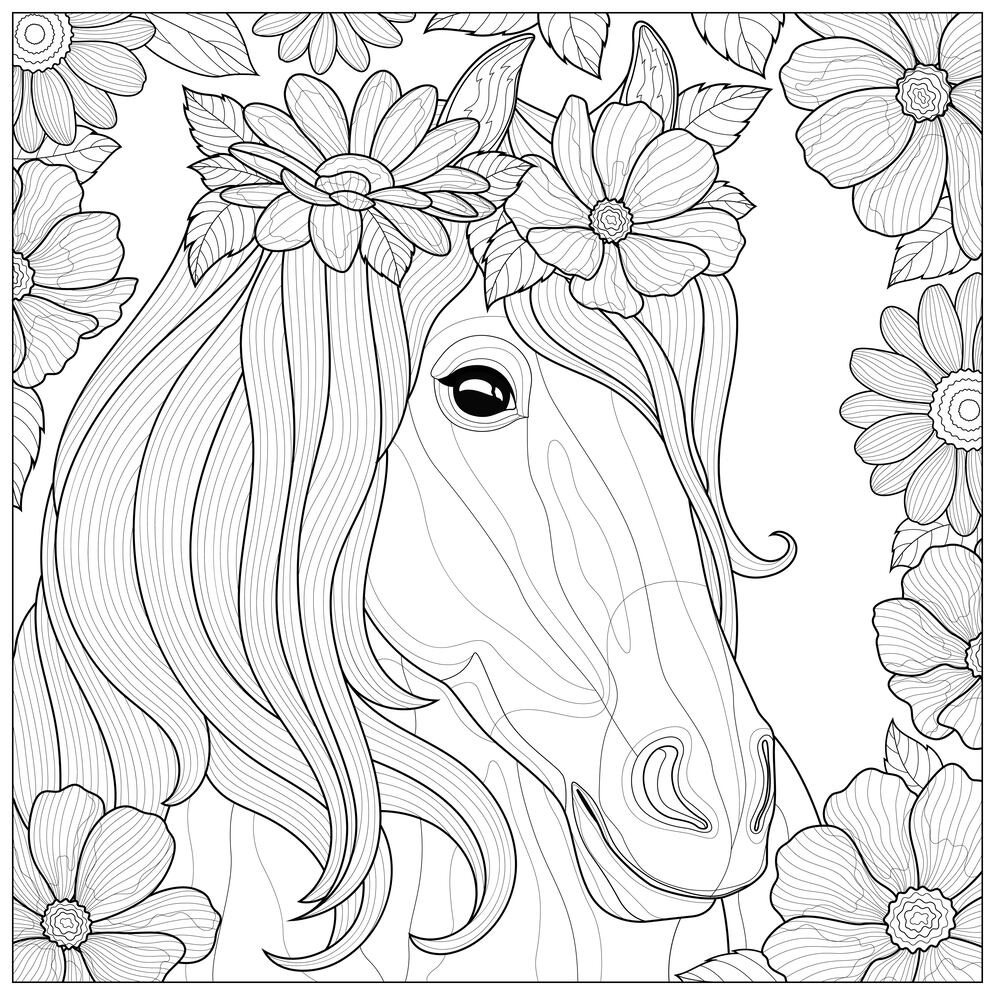 Coloriage Cheval fleurit