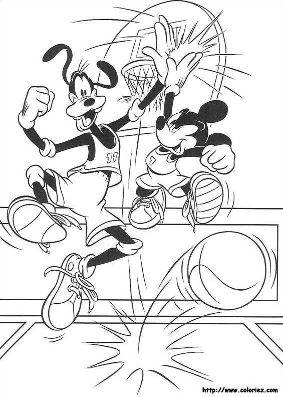 Dingo et Mickey jouent au basket