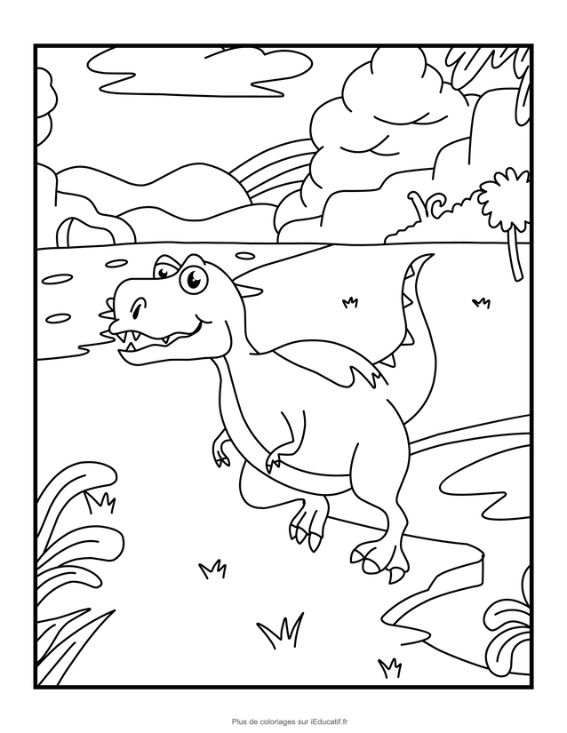 Coloriage dinosaure tyranosaure en attaque