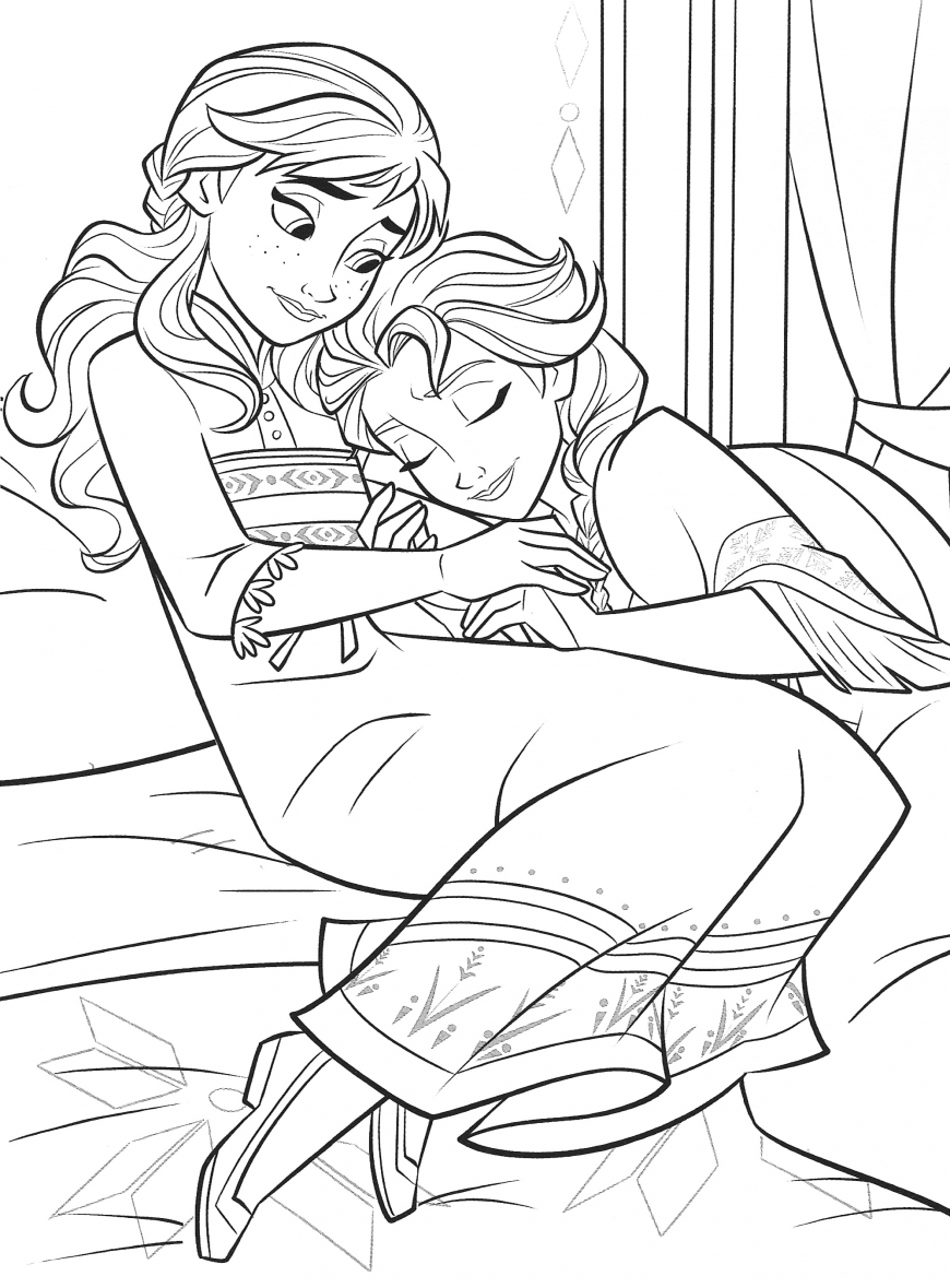 Coloriage Elsa et Anna heureuse