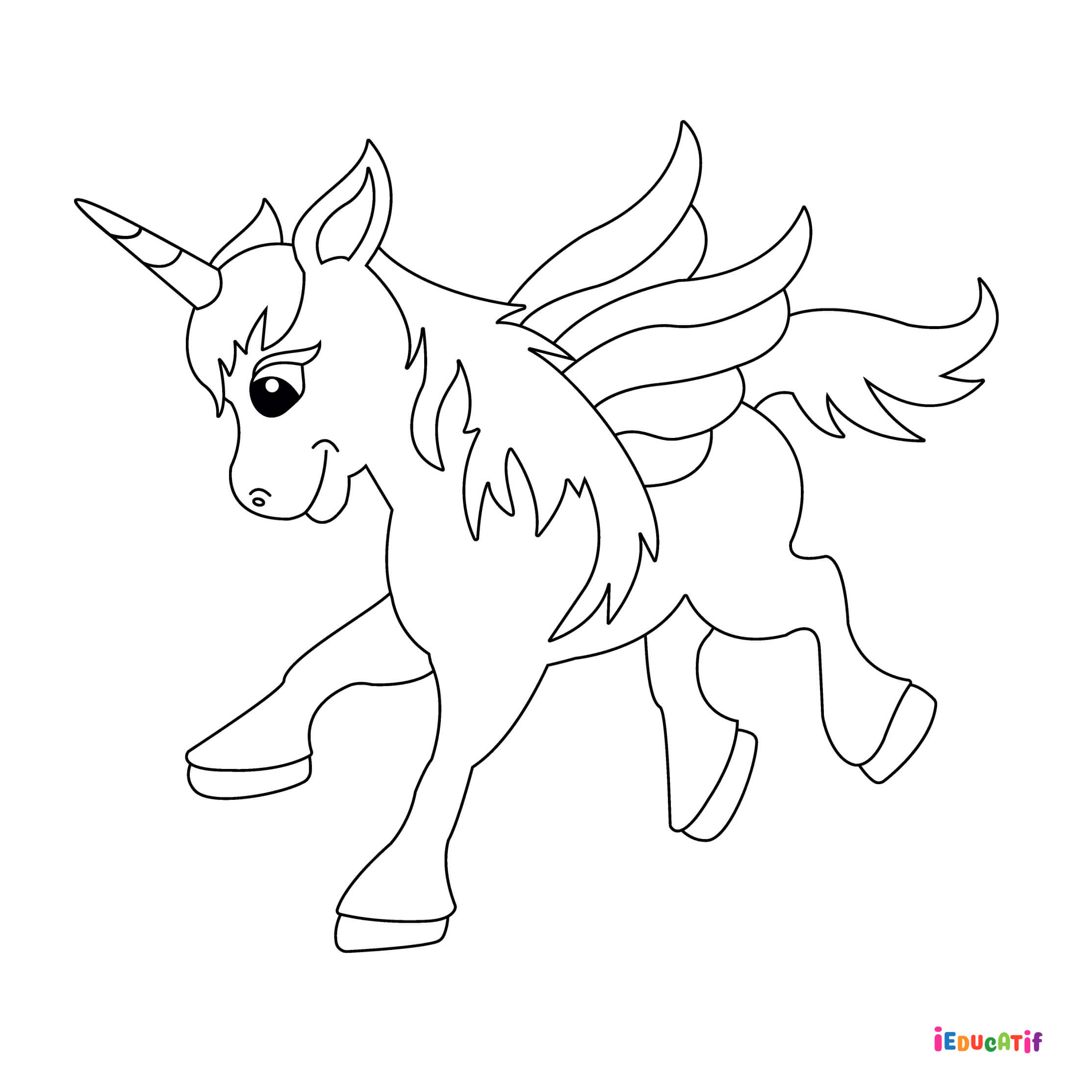 Coloriage Kawaii licorne qui vole
