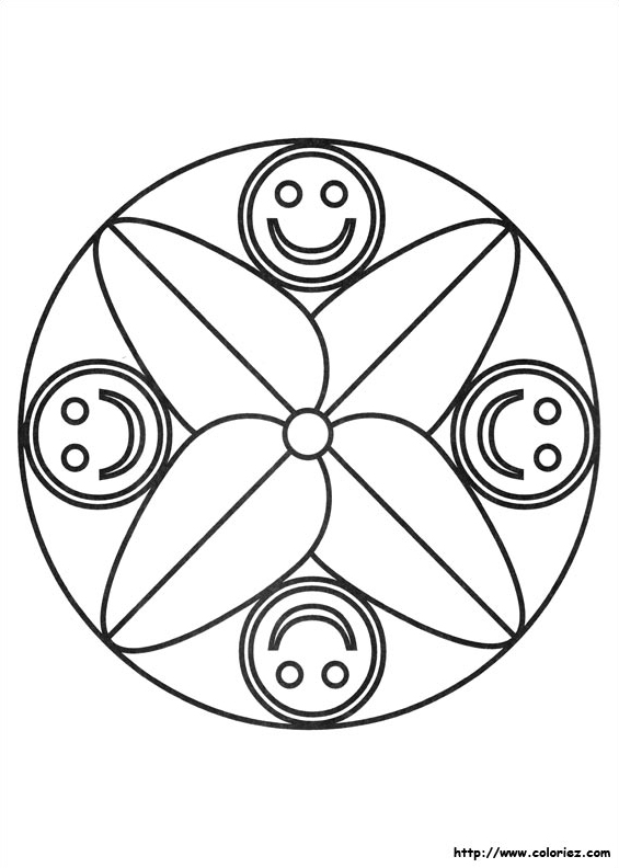 Mandala petits smileys grande feuilles