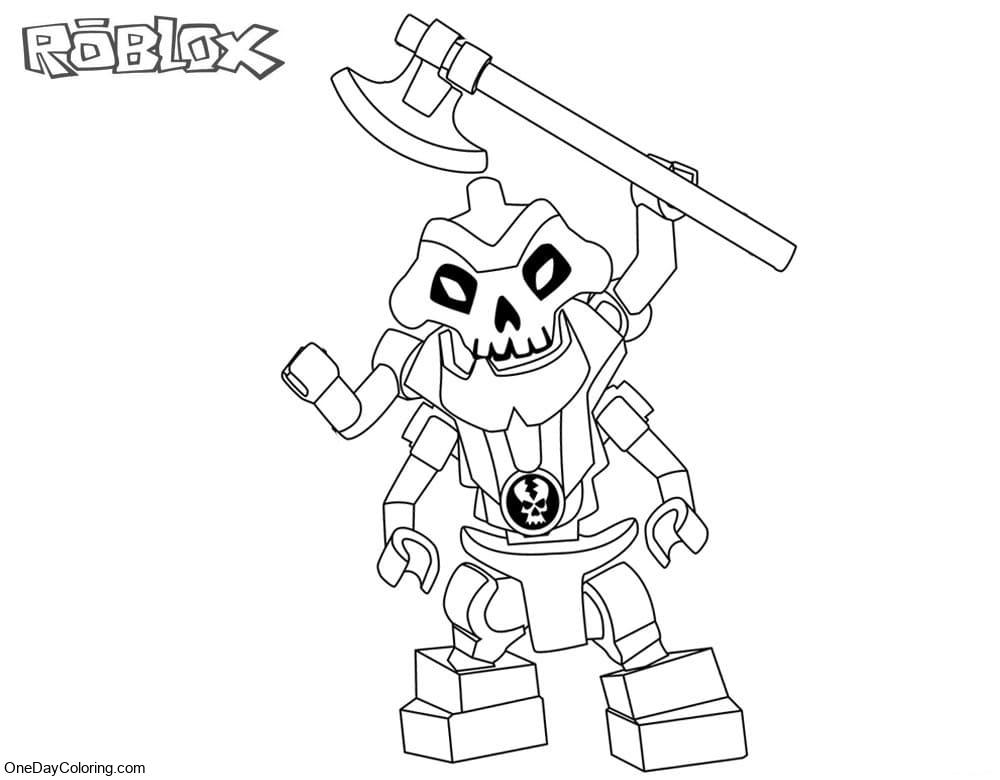 Coloriage Roblox squelette tenant une hache dans sa main