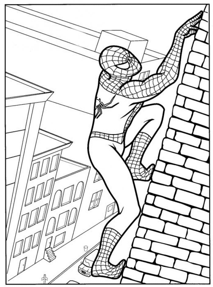 Coloriage spiderman montant un mur