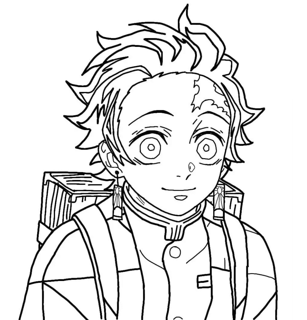 Coloriage Tanjiro Kamado de profil portant sa sœur 