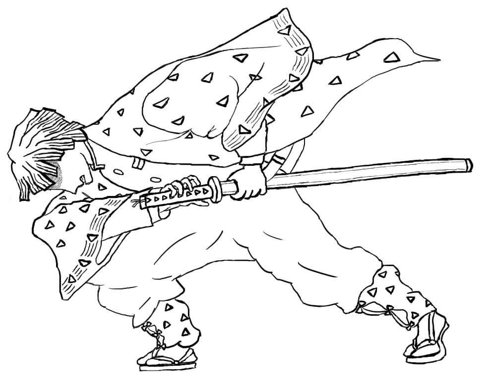 Coloriage Zenitsu se prépare à attaquer 