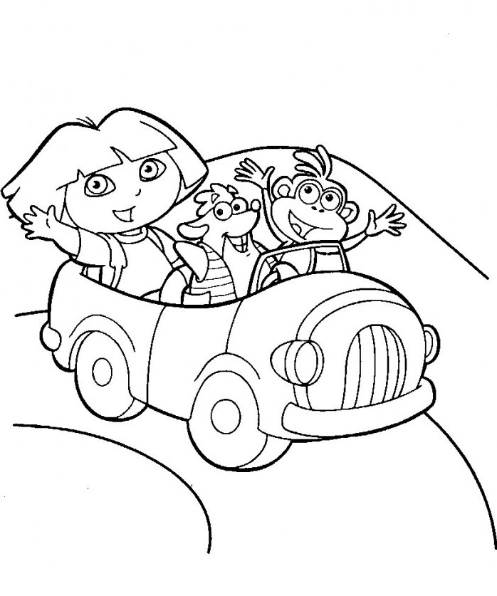 Dora en voiture avec ses amis