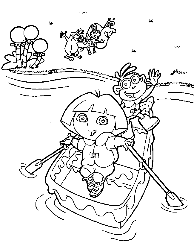 Dora et Babouche dans une barque