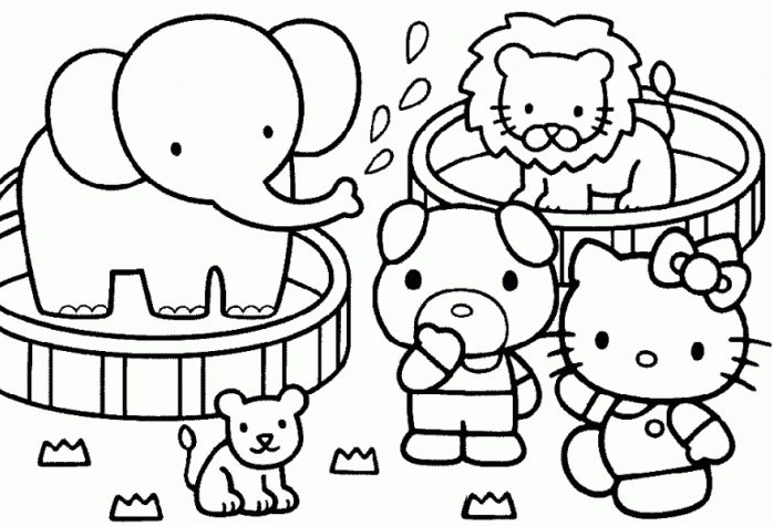 Hello Kitty avec un éléphant et un lion