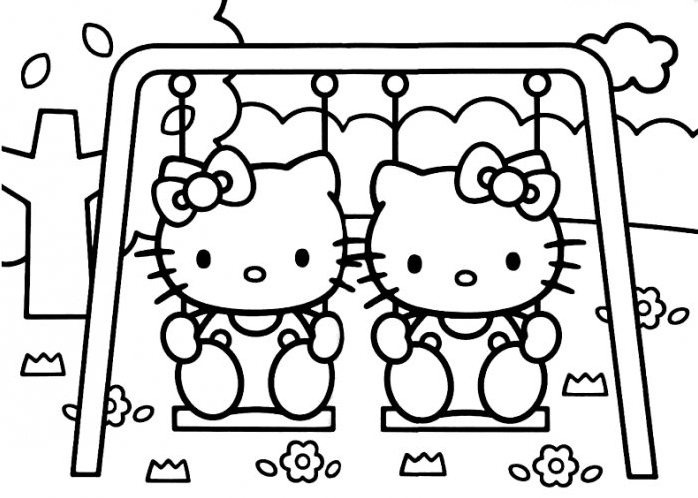Hello Kitty fait de la balançoire avec son amie