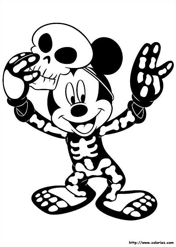 Coloriage Mickey en costume de squelette