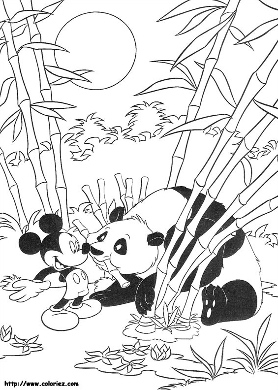 Coloriage Mickey et le panda