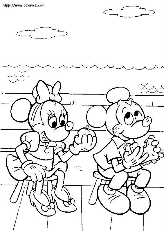 Coloriage Mickey et Minnie pique-niquent