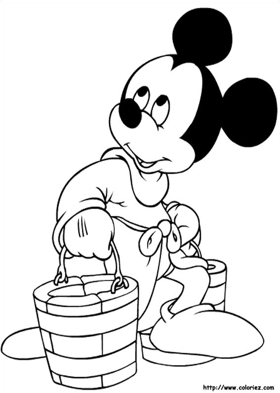 Coloriage Mickey porte des seaux