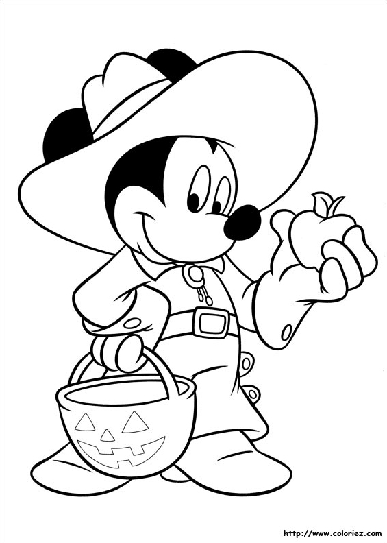 Coloriage Mickey tient une pomme