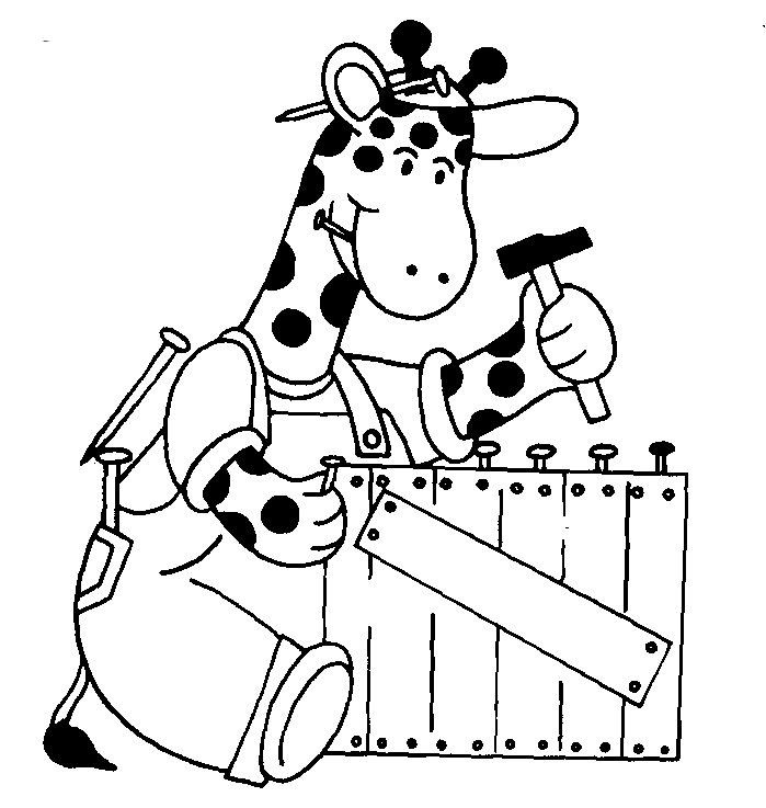 Une girafe qui fait du bricolage