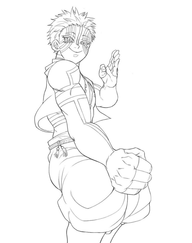 Coloriage Akaza de Demon Slayer sourit à imprimer